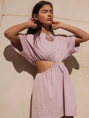 FP Beach Pink Cutout Waist Mini Dress Size M Boho Resort Made in USA